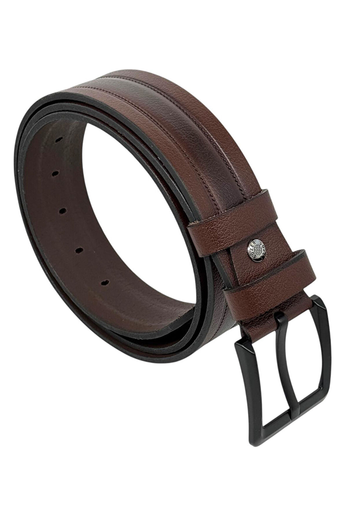 Kahverengi Hakiki Deri Ortası Dikişli Model 4.5 cm. Genişlikli Spor Kemer - 509-61