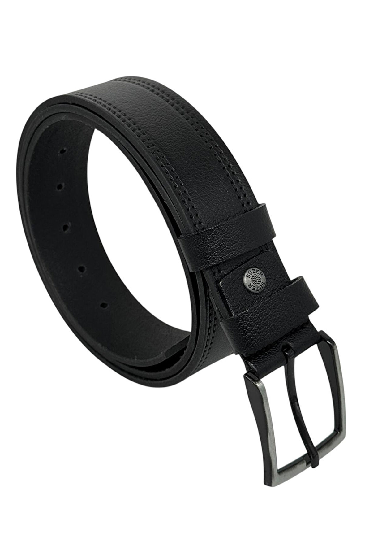 Siyah Hakiki Deri Desenli Çift Dikişli Model 4 cm. Genişlikli Spor Kemer  - 400-28