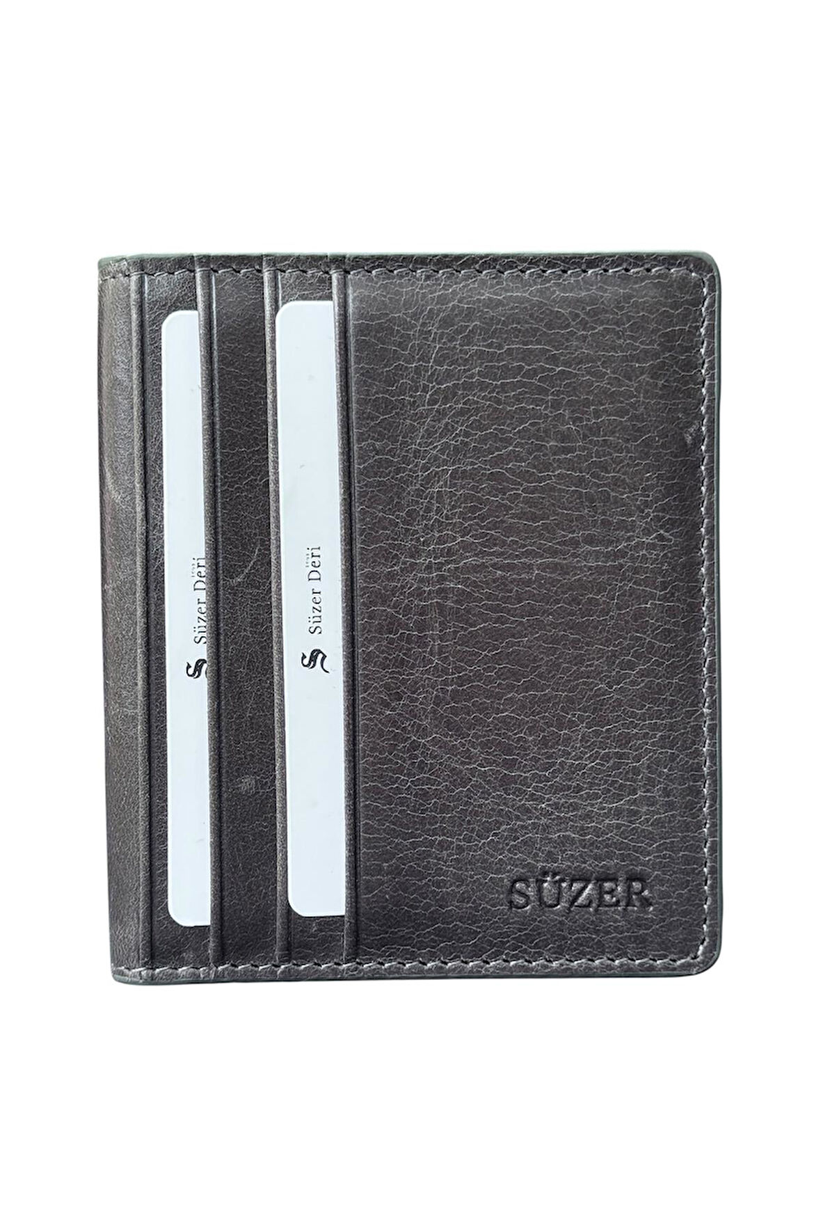 Crazy Gri Hakiki Deri İkiye Katlanır Model Mıknatıslı İnce Kredi Kartlık - 3042-Gri