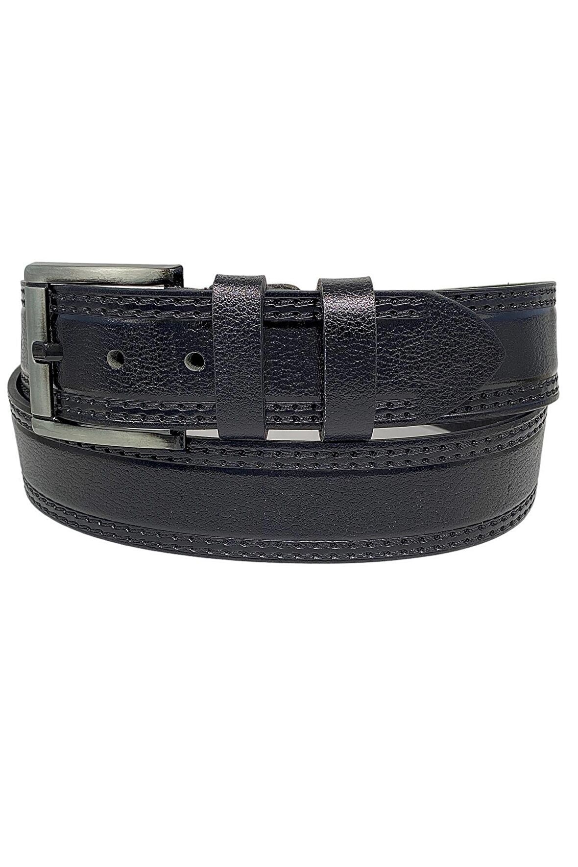 4.5 cm Spor %100 Hakiki Manda Derisi Lüks Kemer Siyah Dikiş Desenli