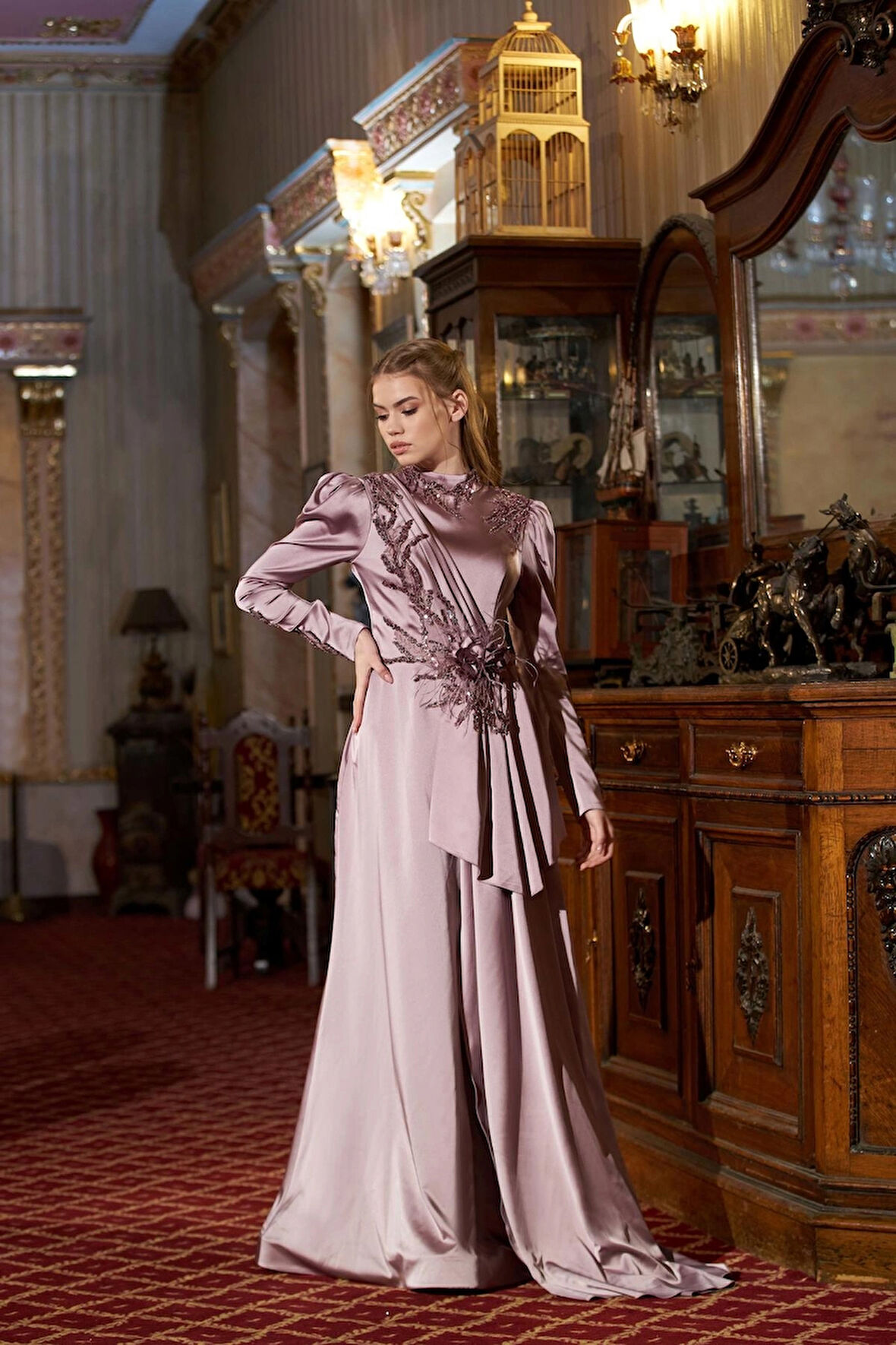 Saten Drapeli Abiye 7008