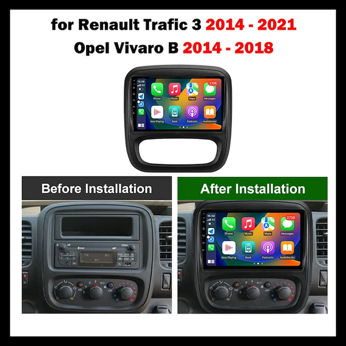 RENAULT TRAFİC 2014-2021 MULTİMEDYA CARPLAY EKRAN SETİ 4 GB RAM 64 HAFIZALI
