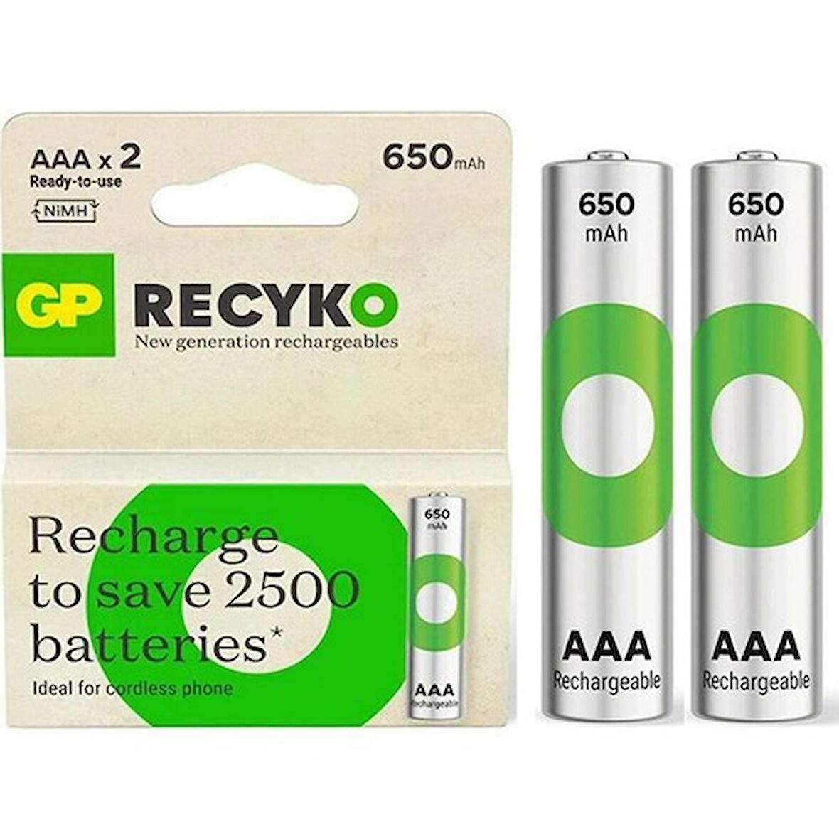 Gp Recyko 650 Mah R03 Aaa Şarjlı 2li Ince Kalem Pil GP65AAAHCER21-2TLB2 (GPRHCH63E041