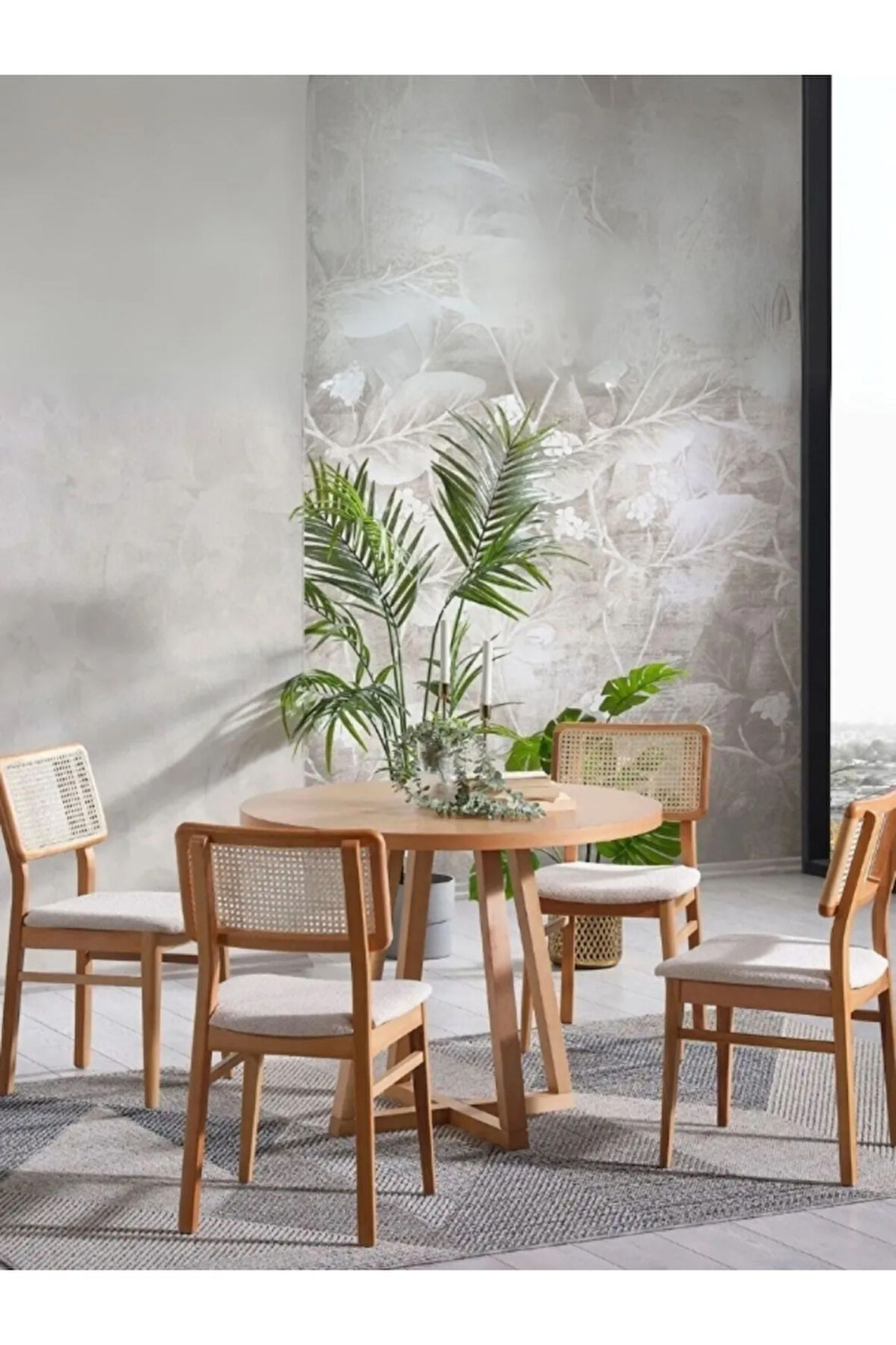 Visby Beyaz Sedef Natural Ahşap Bohem Sandalye (1 ADET)