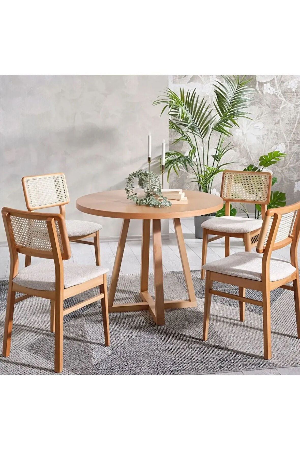Visby Krem Sedef Natural Ahşap Bohem Sandalye (1 ADET)