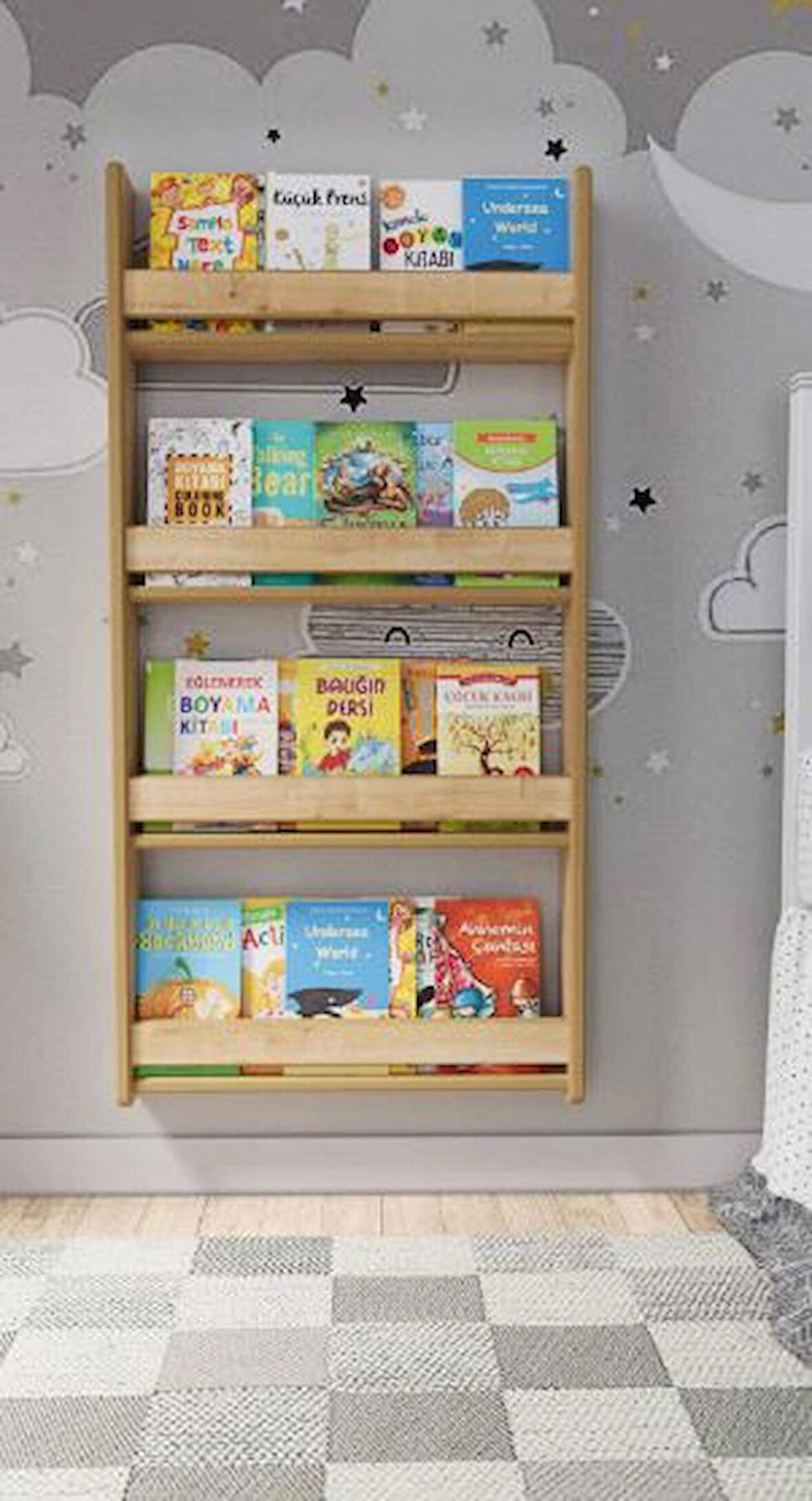 Montessori 4 Raflı Mdf Çocuk Kitaplığı 120*60 Cm - Safir Meşe