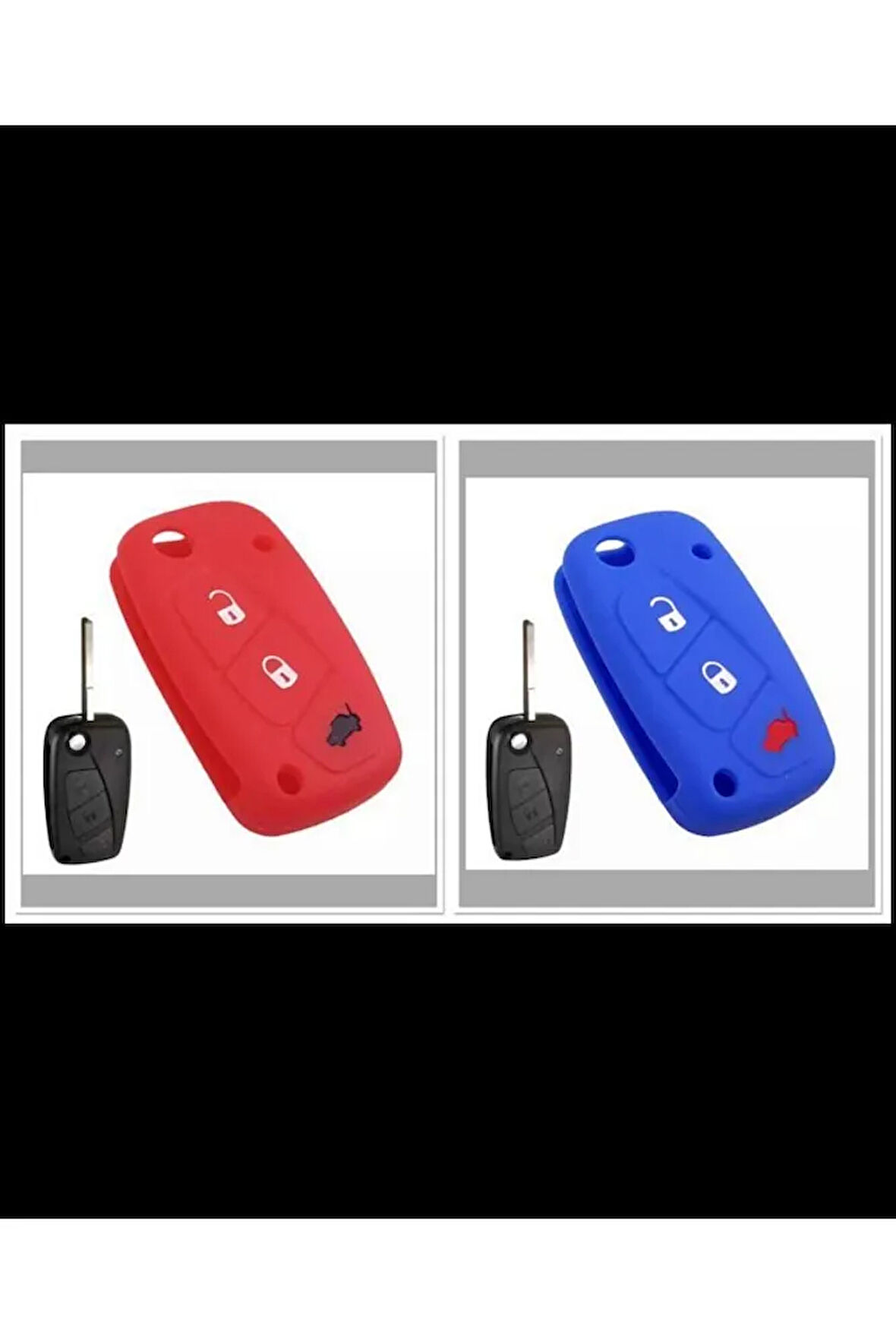 2 Adet Fiat Punto Panda Uno Doblo Ducato Silikon Anahtar Koruma Kılıfı Kırmızı Ve Mavi
