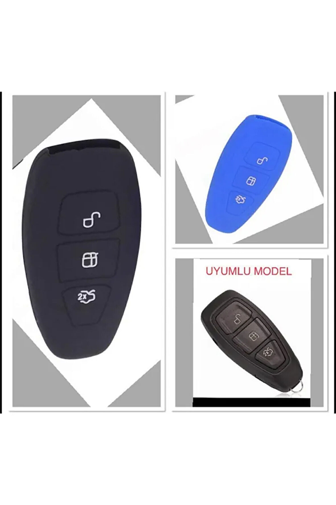 2 Adet Fiesta Kuga Focus C-max Silikon Anahtar Kılıf (sustasız) Mavi Ve Siyah Renkler
