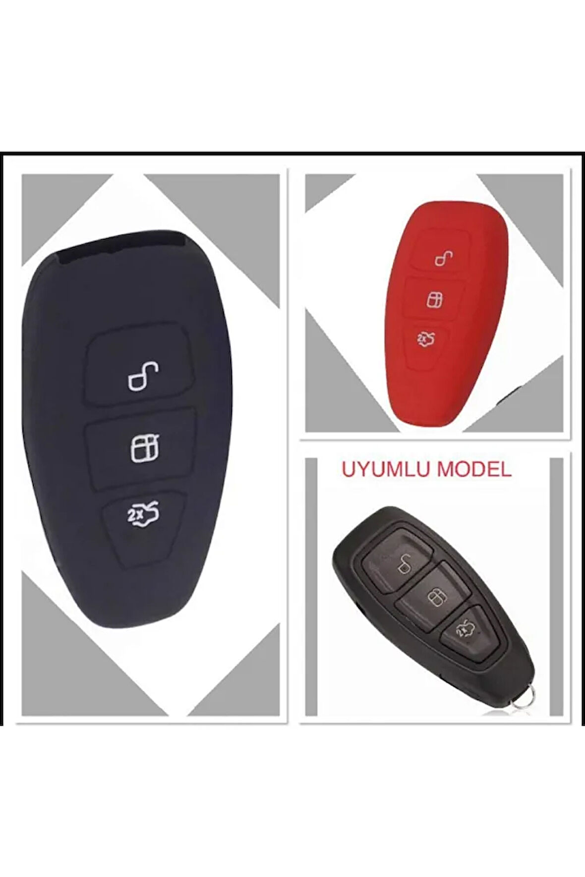 2 Adet Fiesta Kuga Focus C-max Silikon Anahtar Kılıf (sustasız) Siyah Ve Kırmızı Renkler