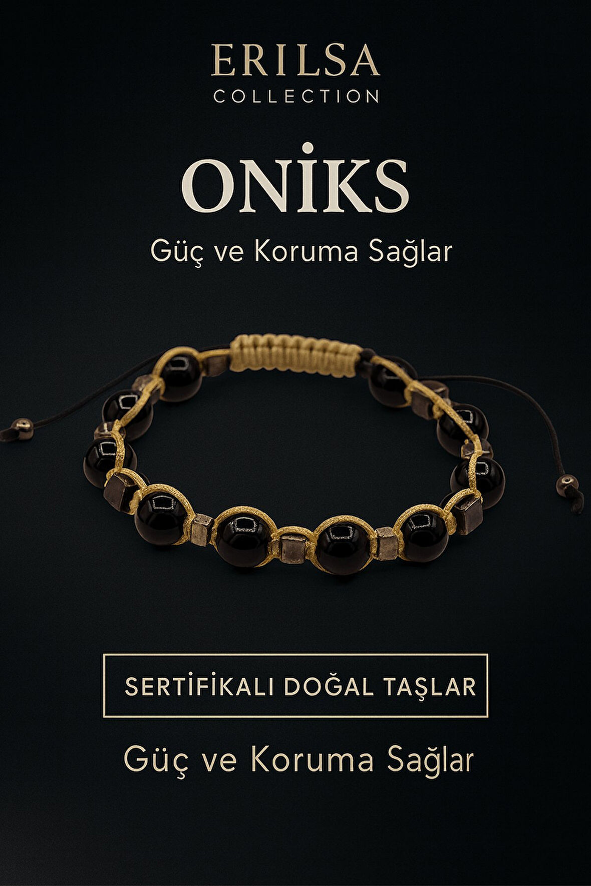 Sertifikalı Doğal Oniks Taşı Bileklik – Güç ve Koruma Sağlayan El Yapımı Enerji Takısı