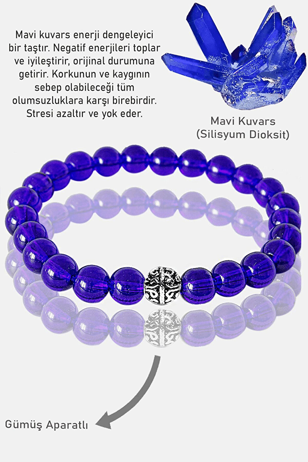 Sertifikalı AAA+ Gece Mavisi Kuvars Taşı Bileklik - Gümüş Aparatlı