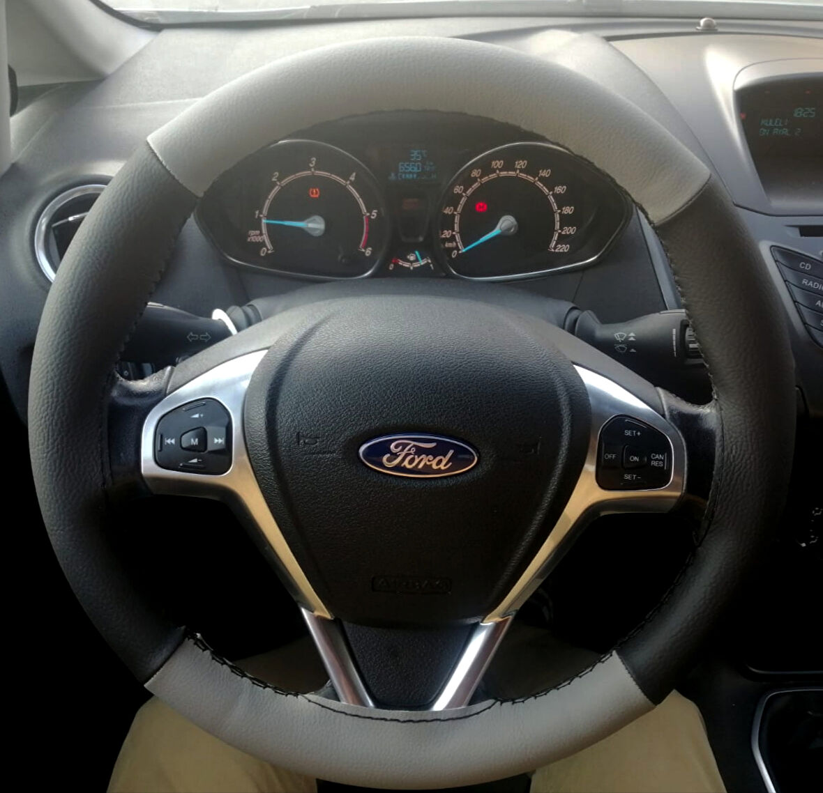 DİKİŞLİ DİREKSİYON KILIFI SİYAH DERİ GRİ DERİ SİYAH DİKİŞLİ F.ORD CURRİER İÇİN