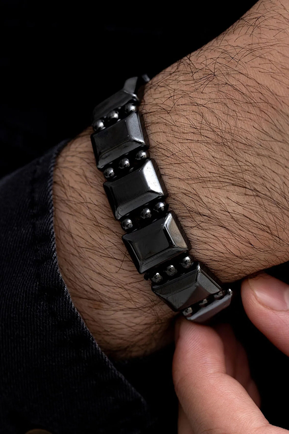 Doğal Hematit Taşlı Erkek Bileklik