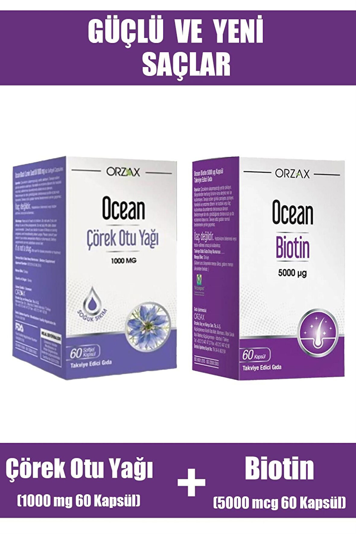 Ocean Biotin 5000 mcg 60 Kapsül + Ocean Çörek Otu Yağı 1000 mg 60 Kapsül