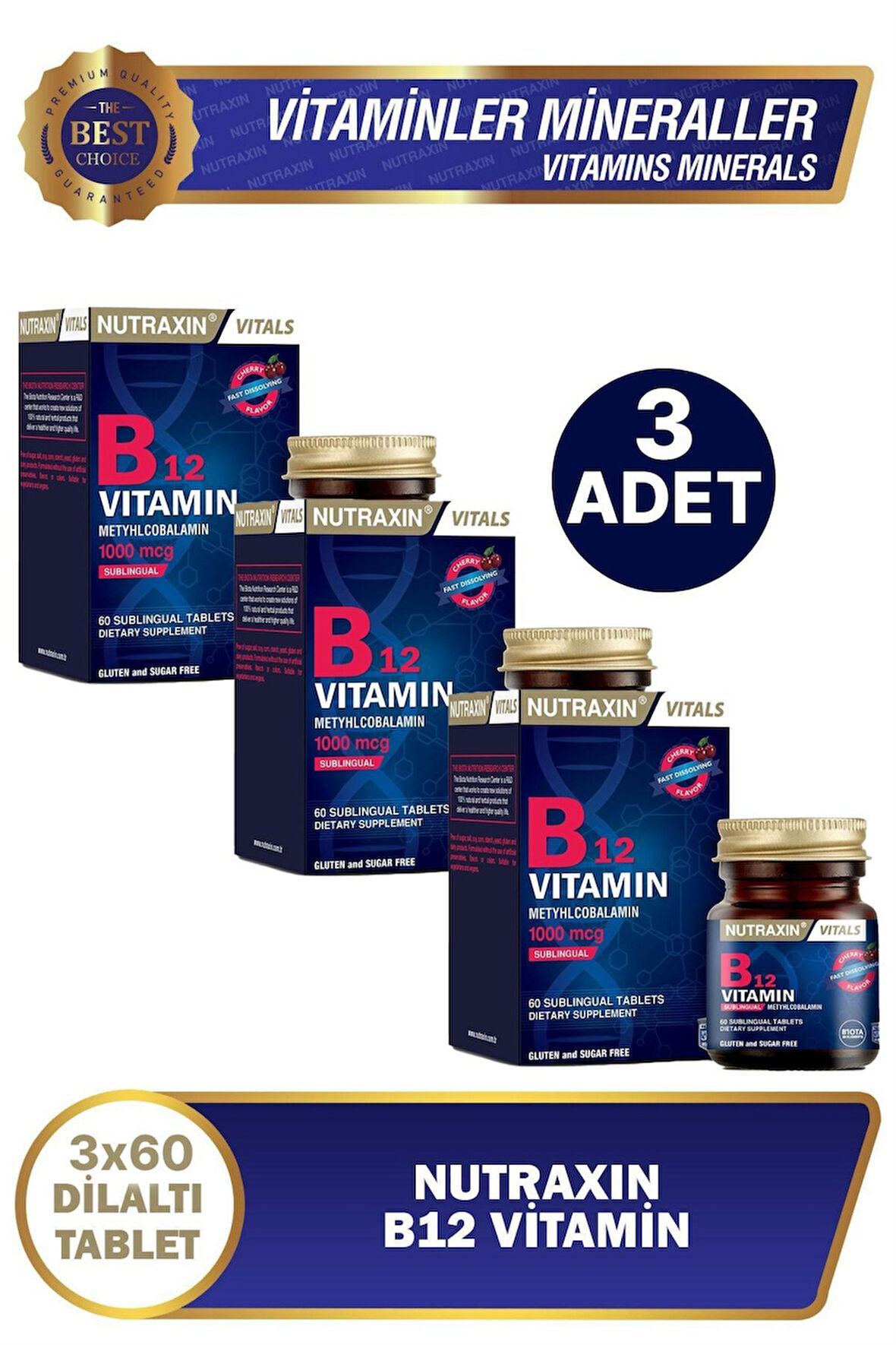 Nutraxin B12 Vitamin 1000mcg 60 Tablet 3 Adet