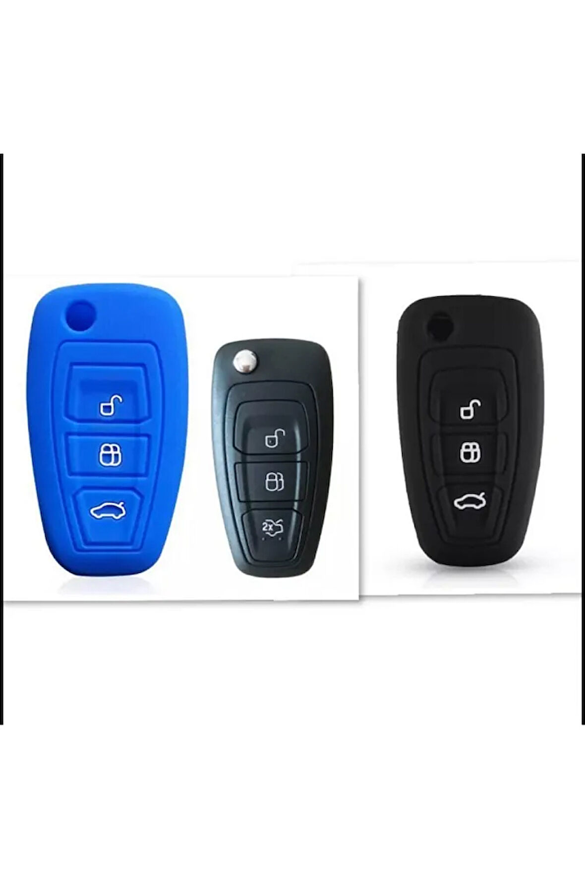 2 Adet Fiesta Kuga Focus C-max Silikon Anahtar Koruma Kılıfı (sustalı) Siyah Ve Mavi Renk
