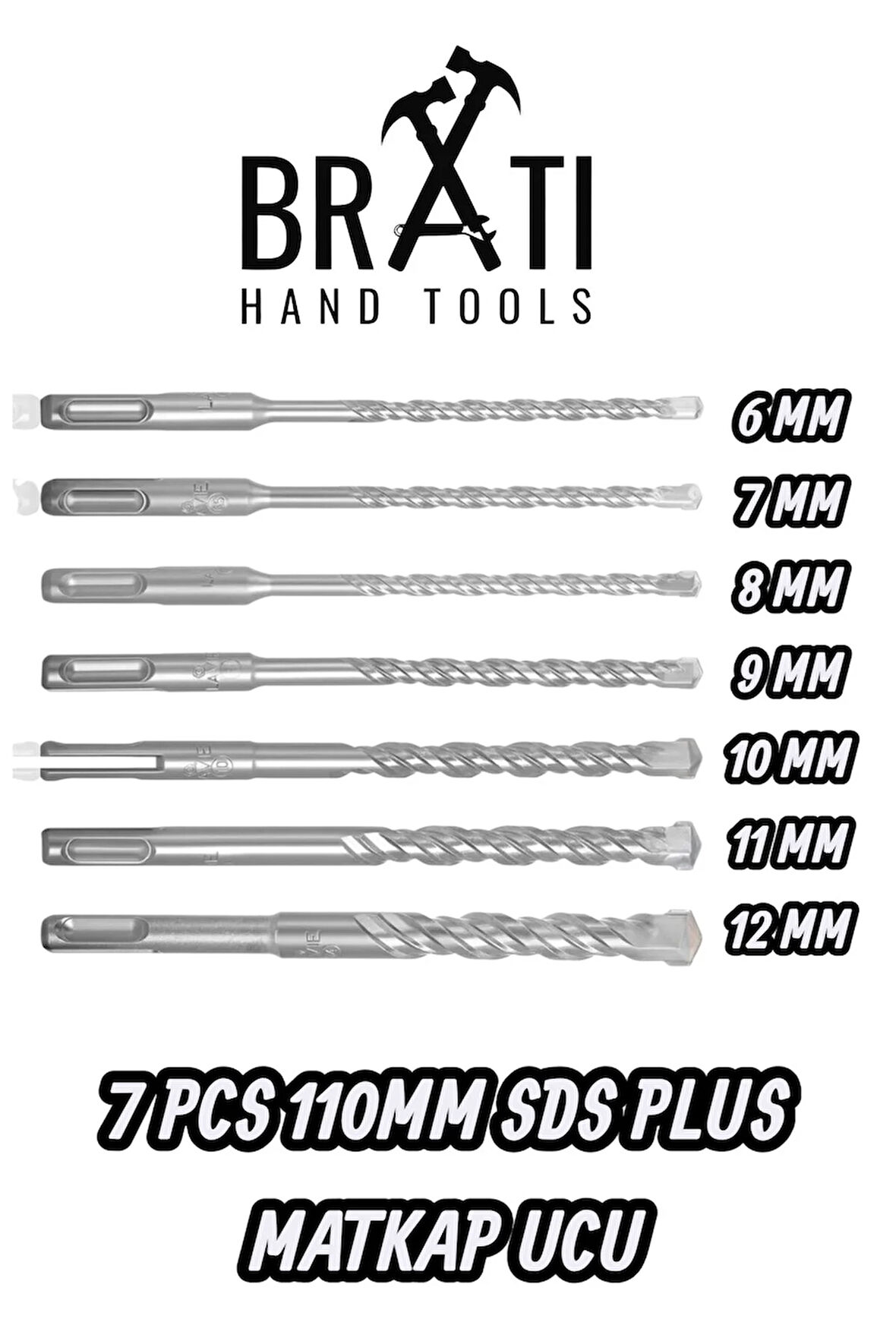 Sds Plus Kırıcı Delici Hilti Duvar ve Beton Delme Matkap Ucu seti 7 parça 110mm Boy 6mm-12mm