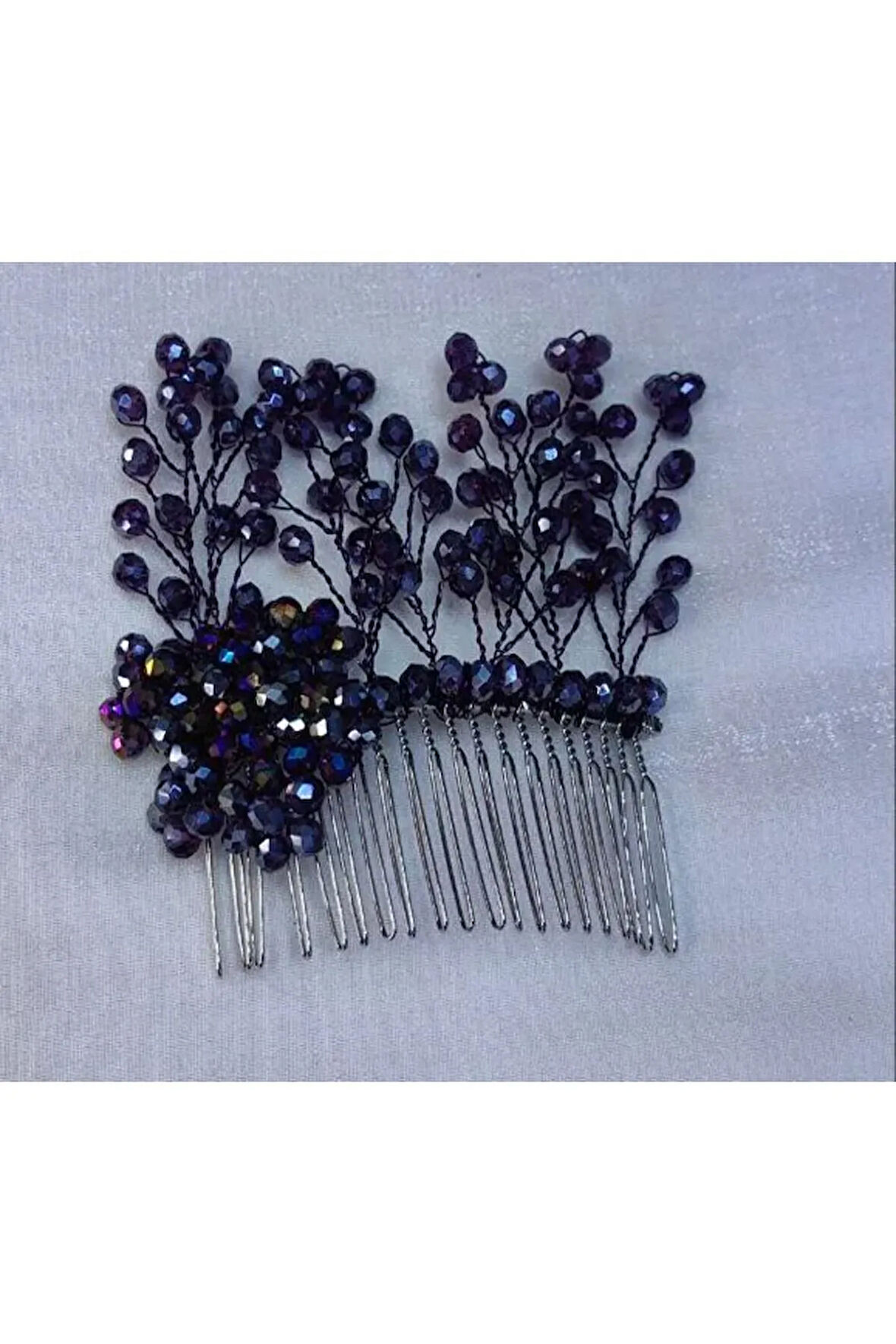 Boncuklu, Çiçekli Kristal Gelin Tacı Saç Ve Türban Aksesuarı