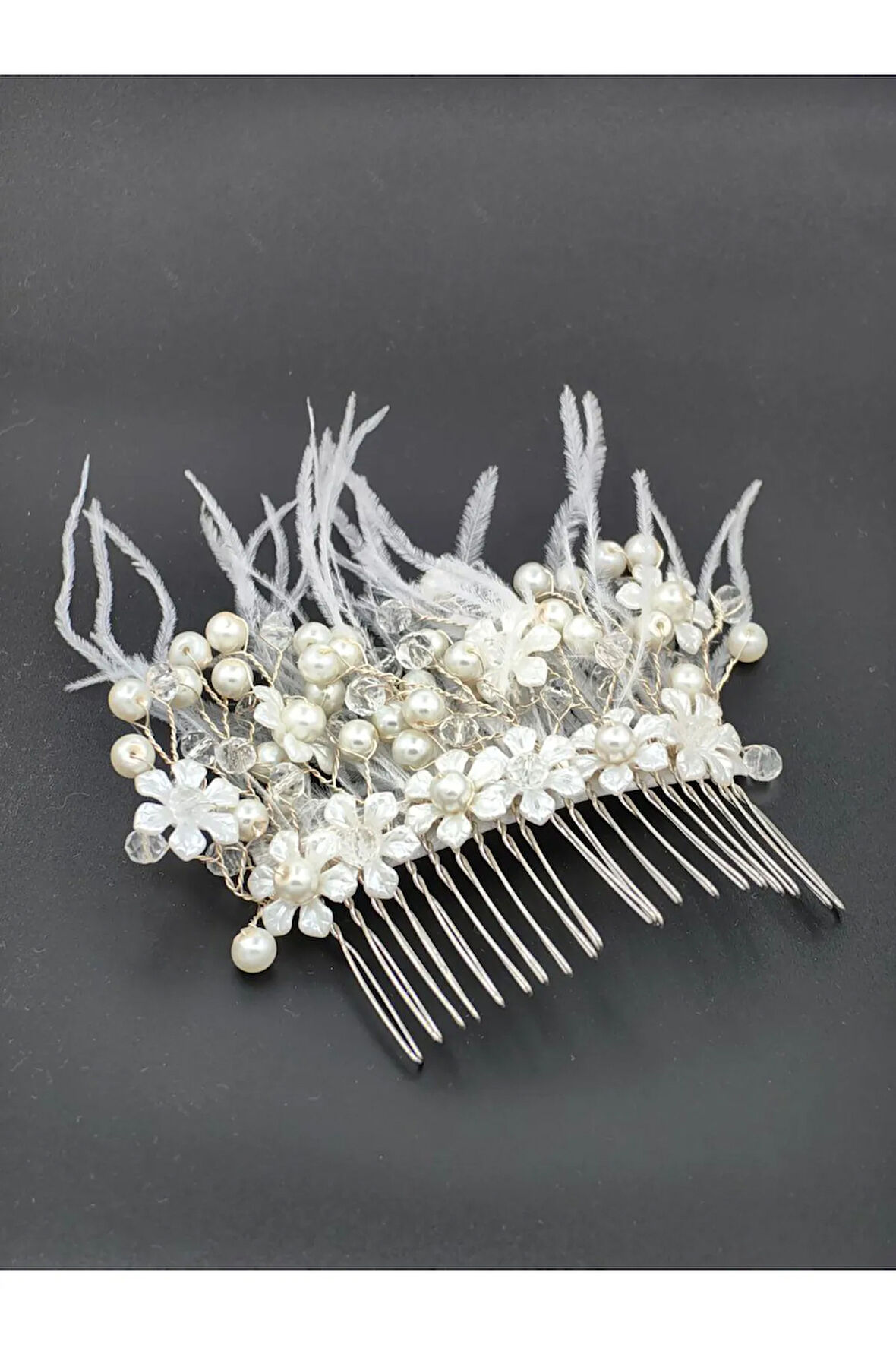 Boncuklu, Çiçekli Kristal Gelin Tacı Saç Ve Türban Aksesuarı