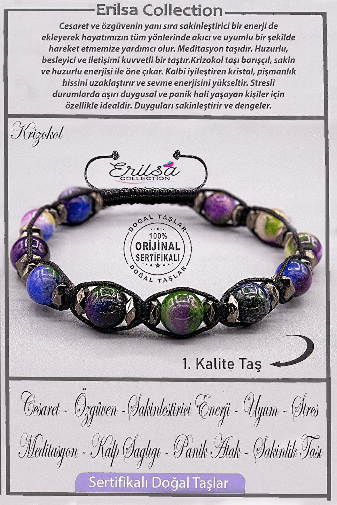 Sertifikalı AAA+ Kalite Gerçek Terahertz - Krizokol Taşı Bileklik - Ayarlamalı