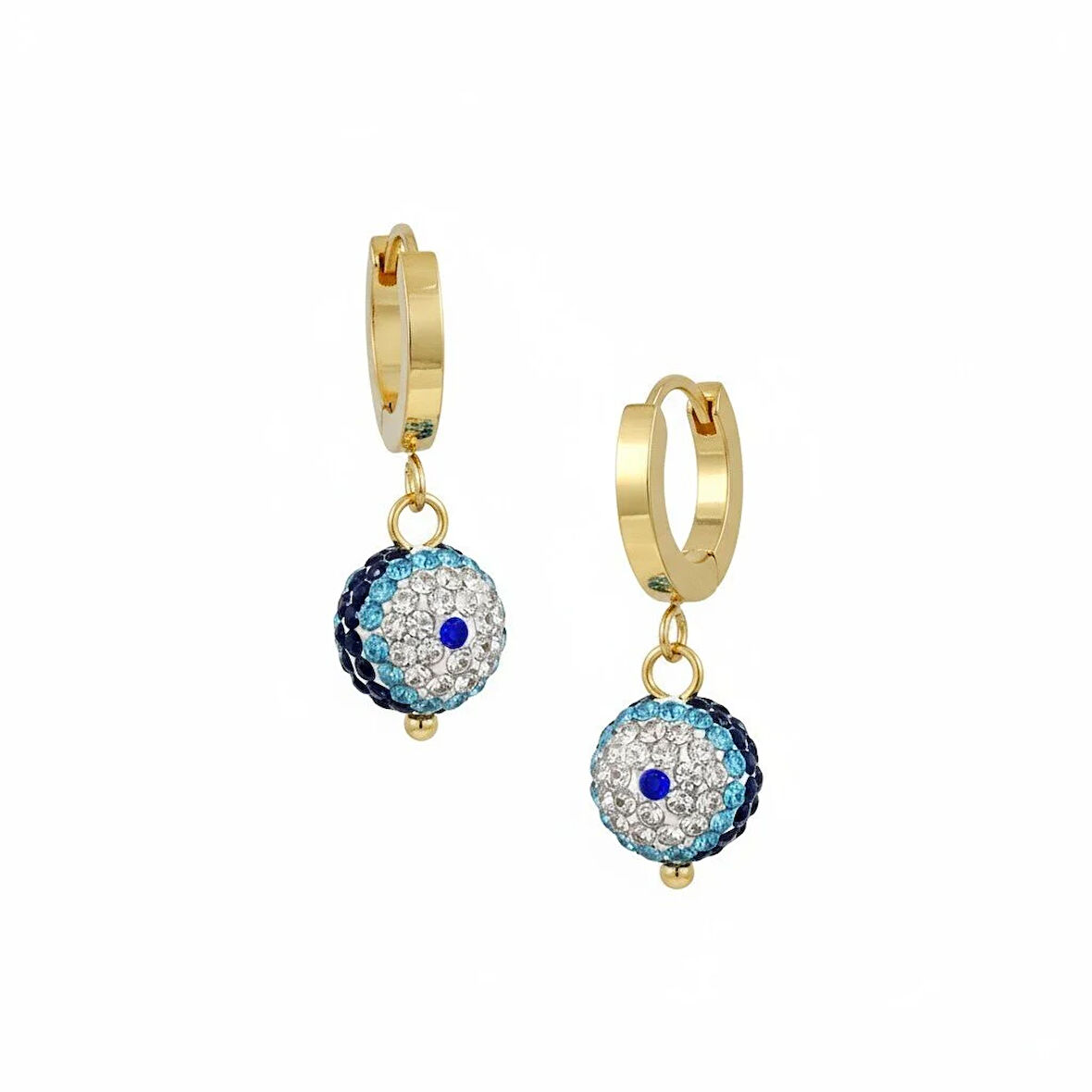 Nazar Boncuk Taşlı Sallantılı Çelik Küpe