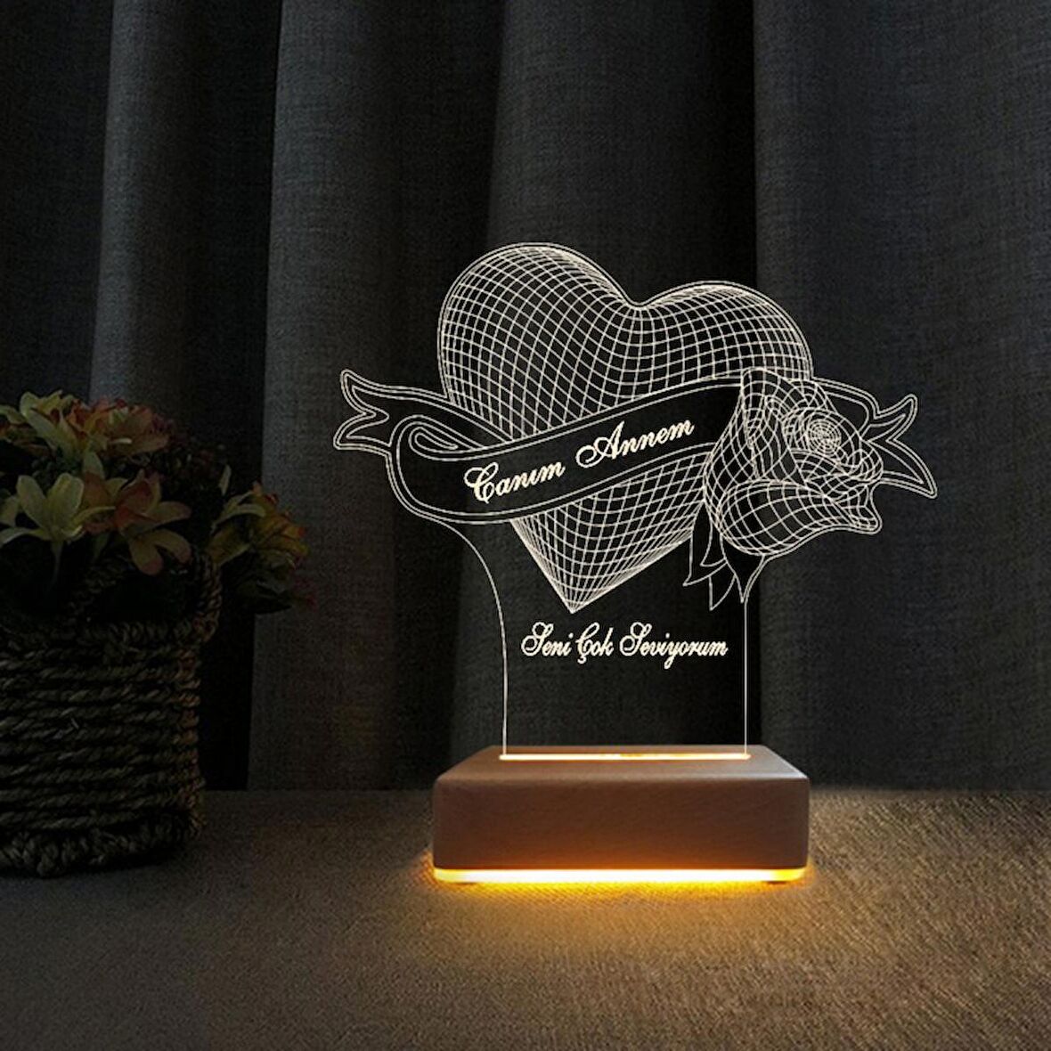 3D Led Gece Lambası Canım Annem Yazılı Anneler Günü Hediyesi 