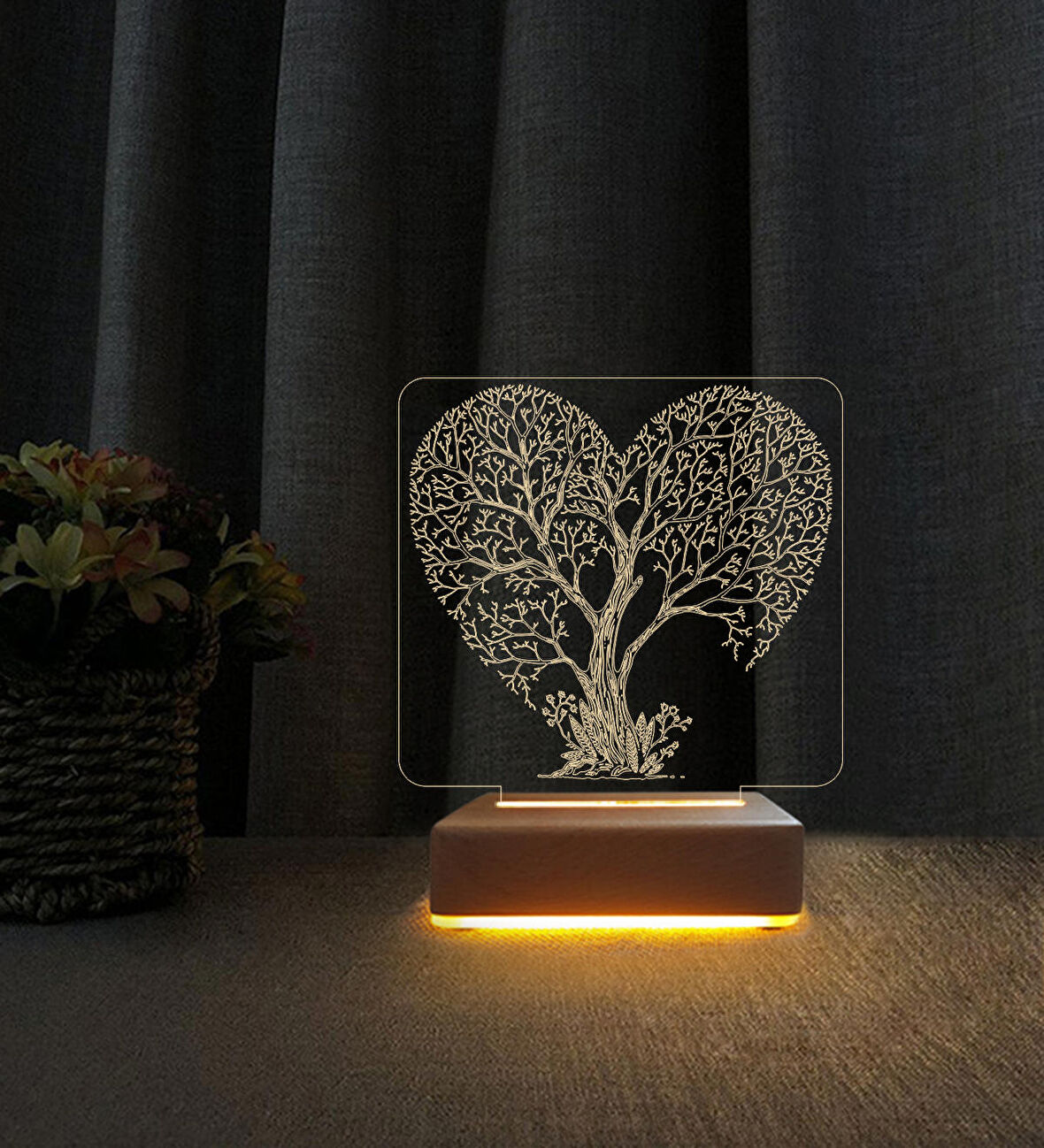 3D Led Gece Lambası Aşk Ağacı Tasarım Sevgililer İçin Doğum Günü Hediyesi