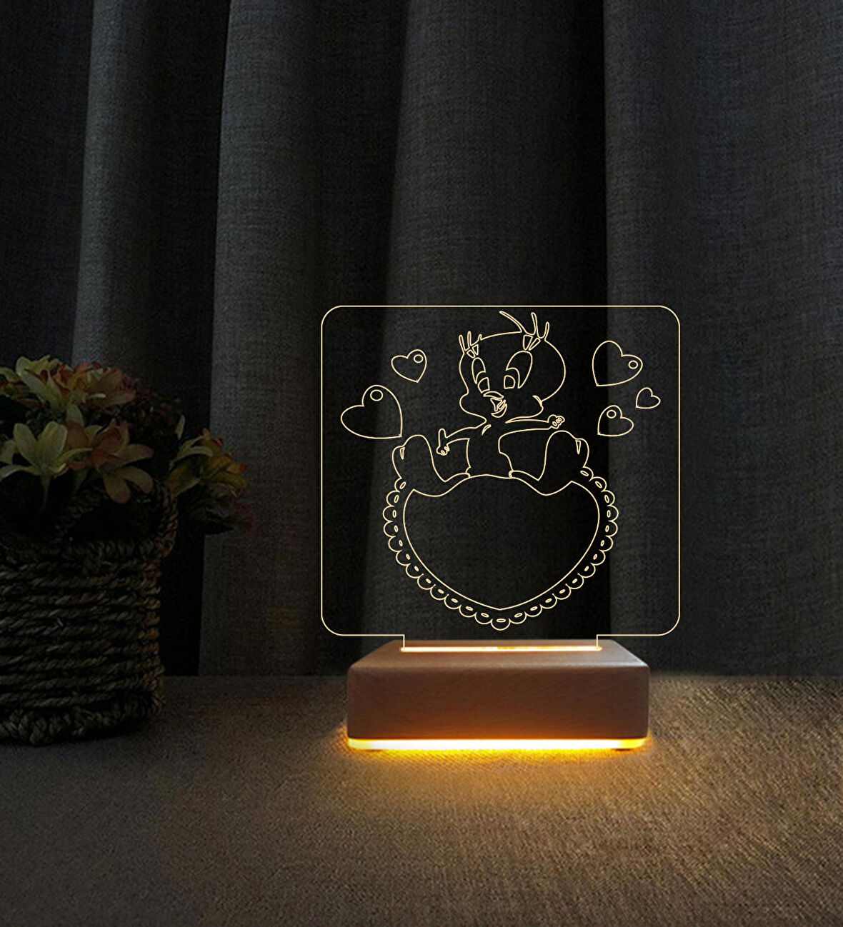 3D Led Gece Lambası Twetty Tasarım Led Lamba Doğum Günü Hediyesi