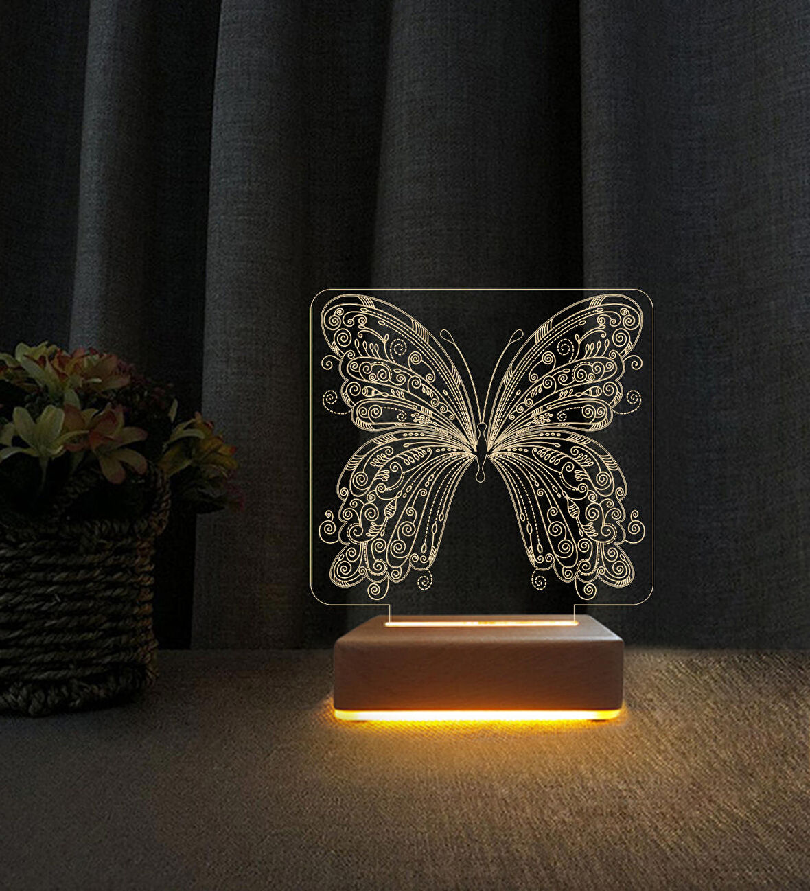 3D Led Gece Lambası Kelebek Dizayn 3D Led Lamba Doğum Günü Hediyesi