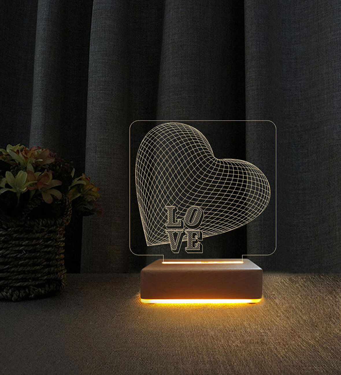 3D Led Gece Lambası Love Kalp Tasarım Led Masa Lambası Sevgililer Günü Hediyesi