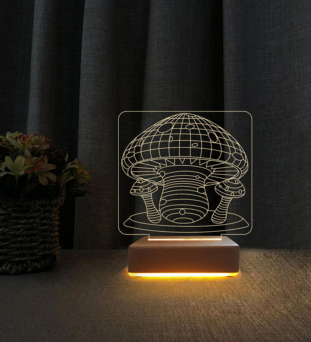 3D Led Gece Lambası Mantar Tasarım 3d Led Lamba Doğum Gününe Hediye