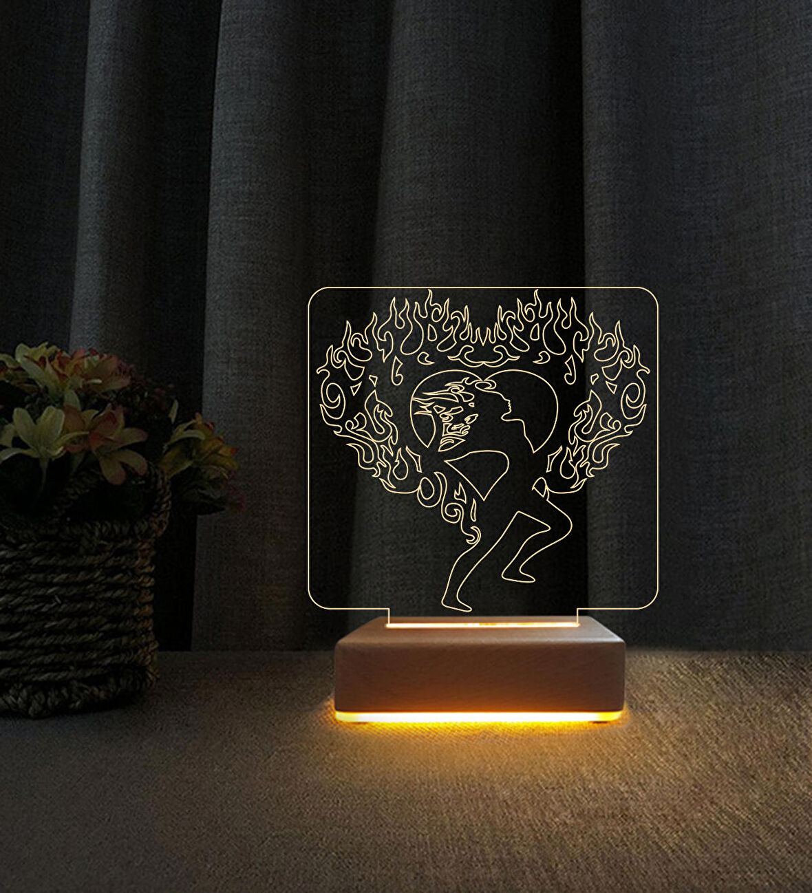 3D Led Gece Lambası Aşk Ateşi Masa Lambası Sevgililer İçin Hediye
