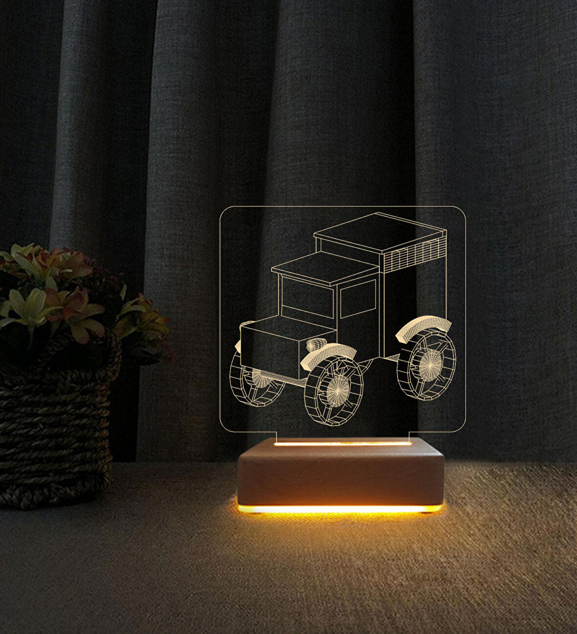 3D Led Gece Lambası Oyuncak Araba Çizimli Doğum Günü Hediyesi