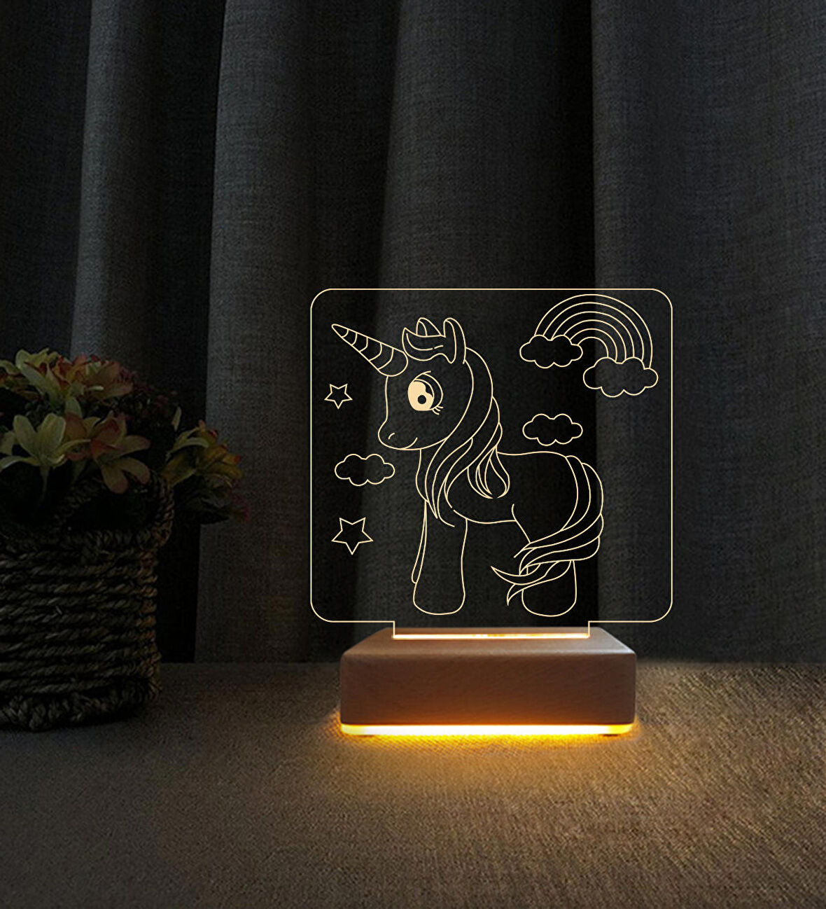 3D Led Gece Lambası Unicorn Tasarım Lamba Doğum Günü Hediyesi
