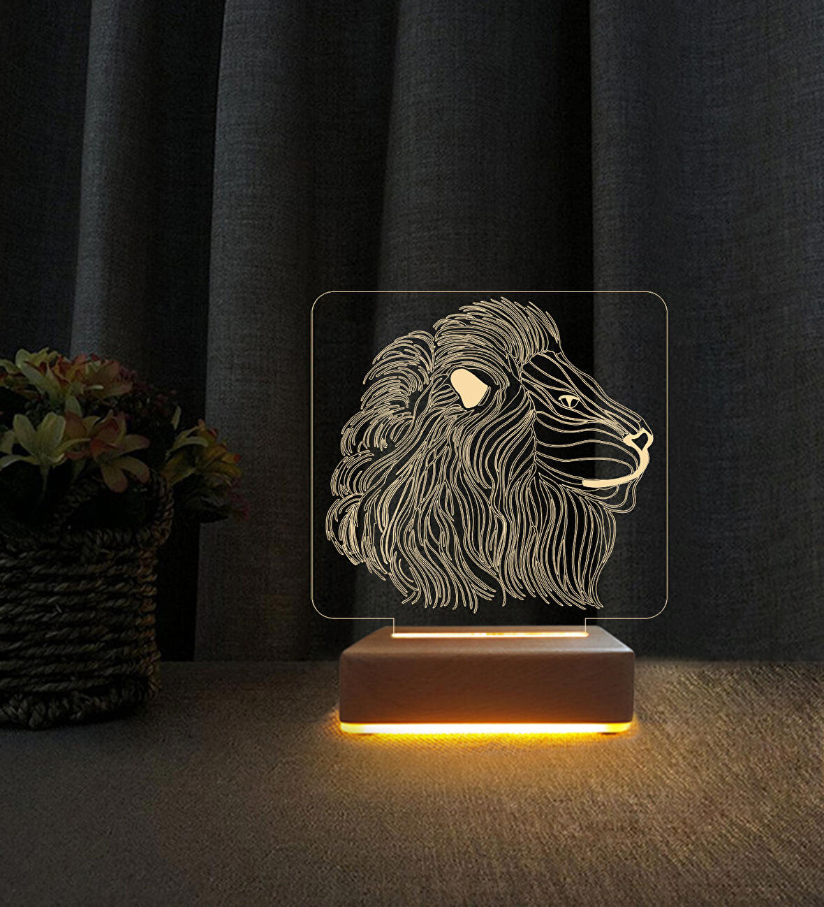 3D Led Gece Lambası Aslanlı Tasarım Galatasaraylılar İçin Hediye