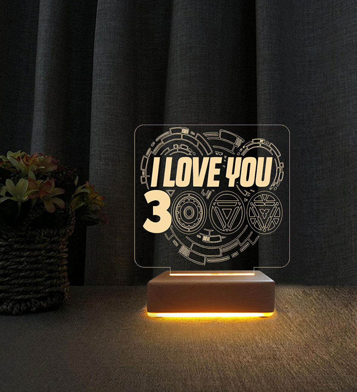3D Led Gece Lambası Iron Man I Love You 3000 Tasarım Led Lamba