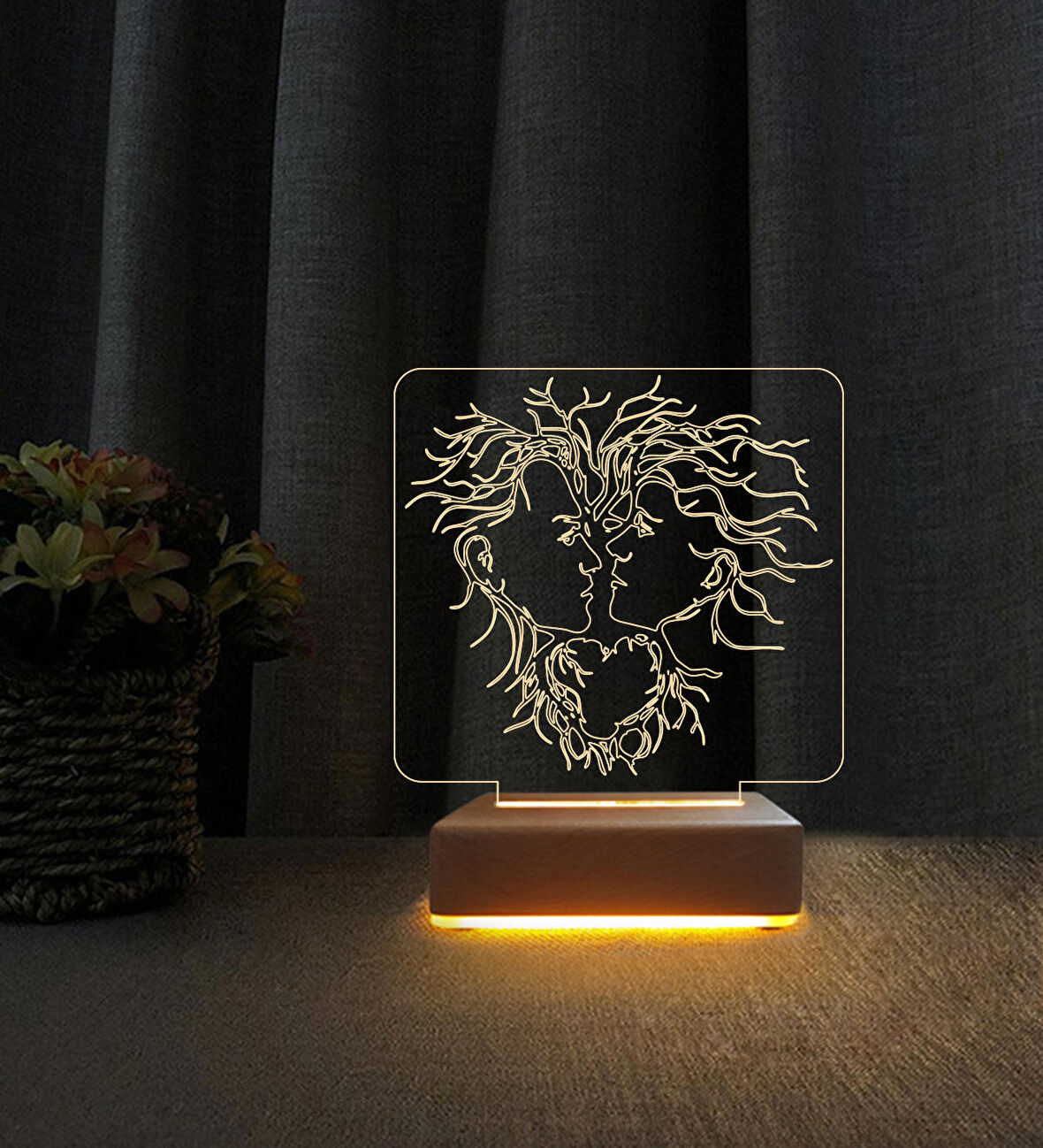 3D Led Gece Lambası Aşk Yüzler Sevgililer İçin 3D Led Masa Lambası