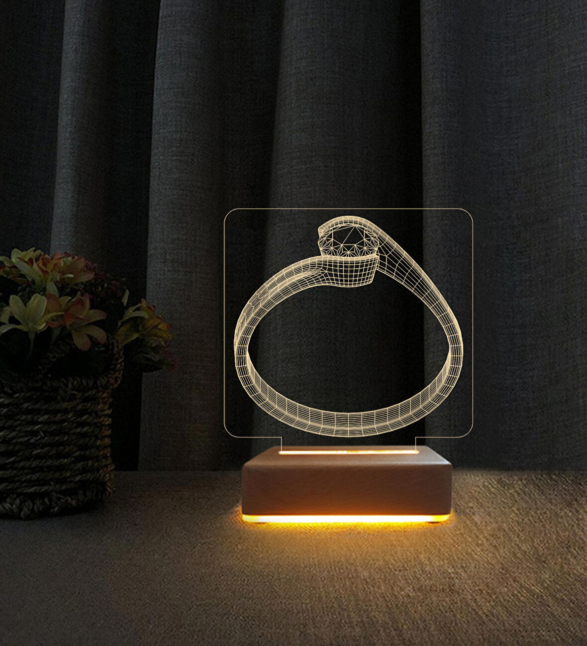 3D Led Gece Lambası Yüzük Tasarım Lamba Sevgililer İçin Özel Hediye