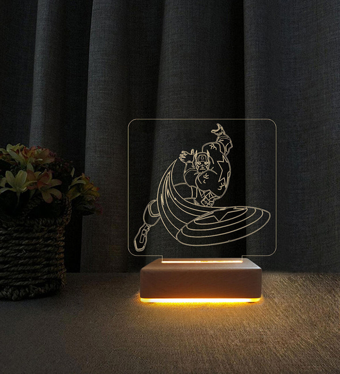 3D Led Gece Lambası Kaptan Amerika Tasarım Lamba Doğum Günü Hediyesi