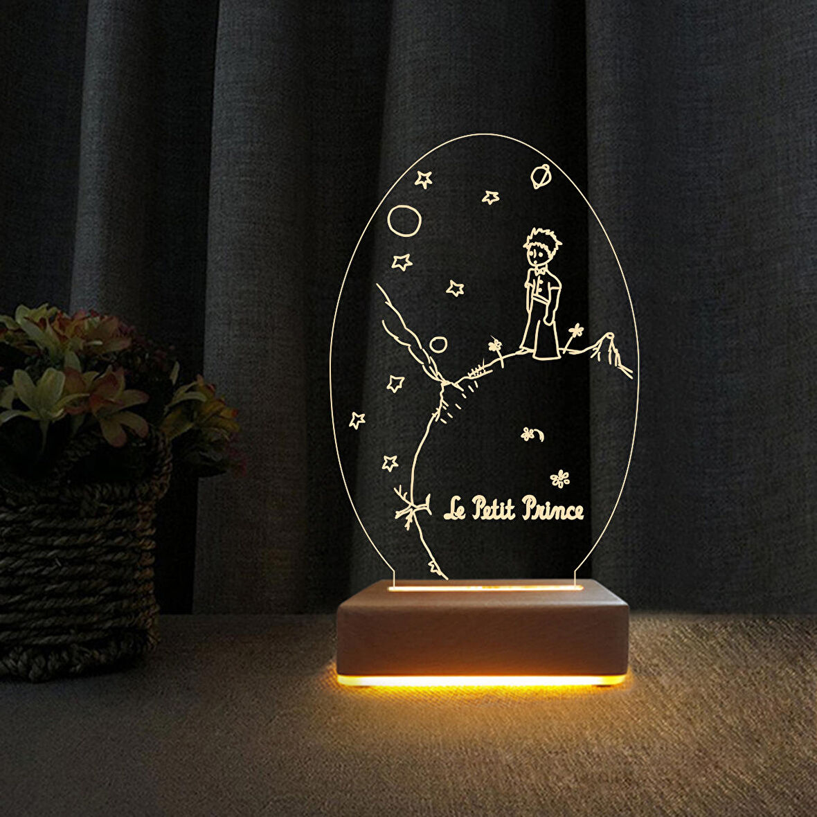 3D Led Gece Lambası Küçük Prens Karakterli 3D Çocuk Odası Hediyesi Masa Lambası