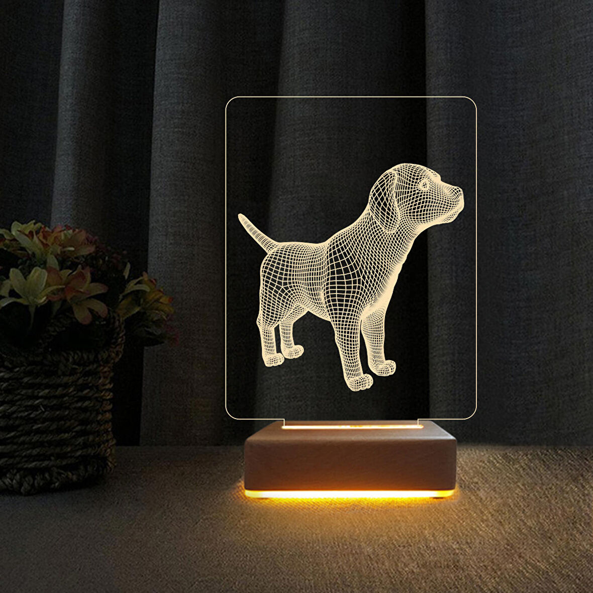 3D Led Gece Lambası Çocuk Odası Yavru Köpek Çizimi Gece Lambası Doğum Günü Hediyesi 