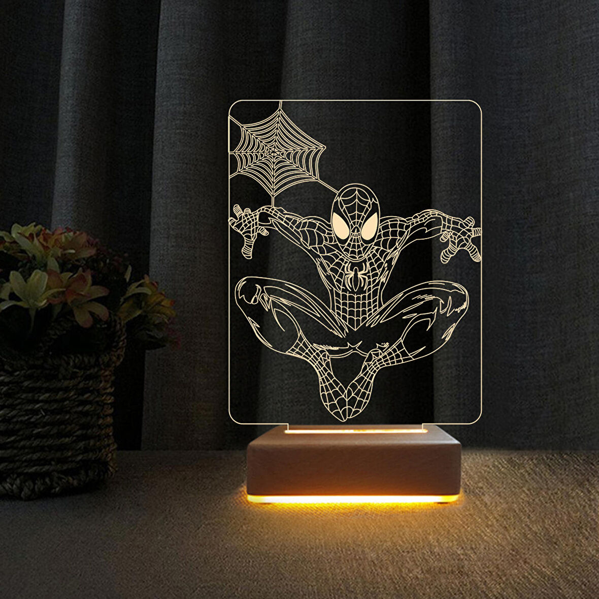 3D Led Gece Lambası Örümcek Adam Tasarım Çocuk Odası Lambası Doğum Günü Hediyesi 