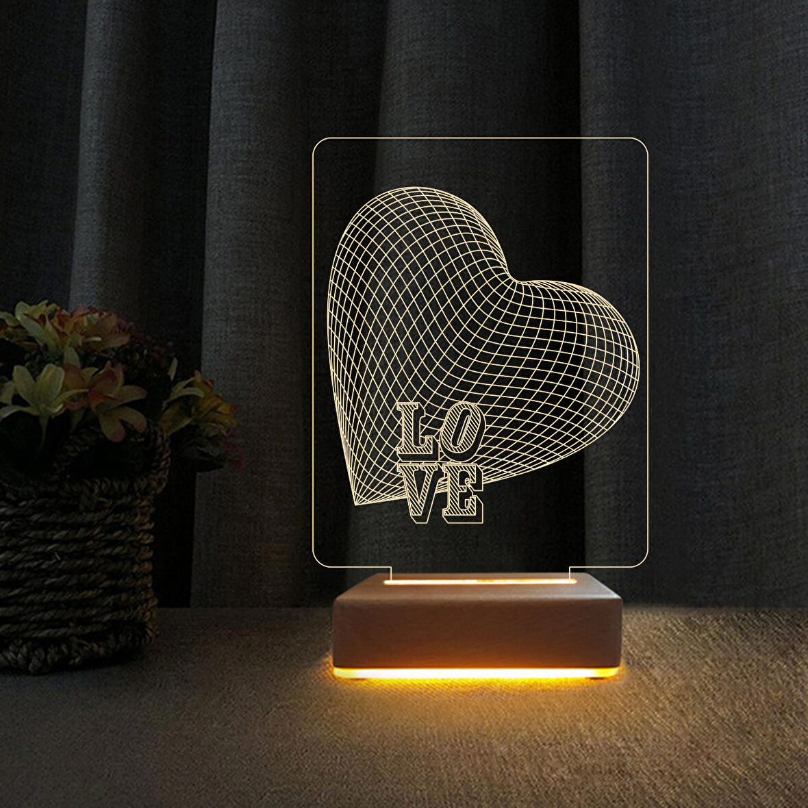 3D Led Gece Lambası Kalp Love Tasarım Sevgili Hediyesi 3D Gece Lambası