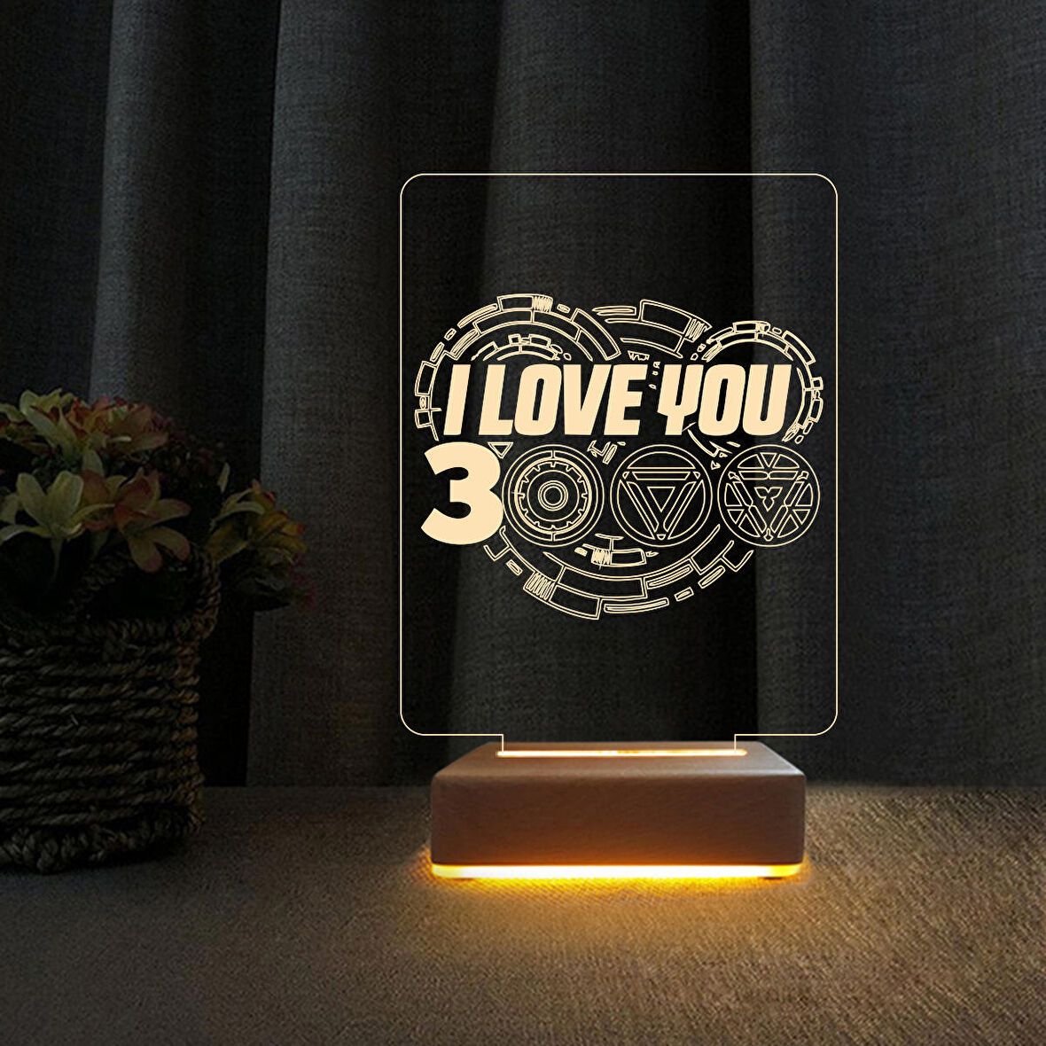 3D Led Gece Lambası Doğum Günü Hediyesi I Love 3000 Demir Adam Tasarımı Gece Lambası