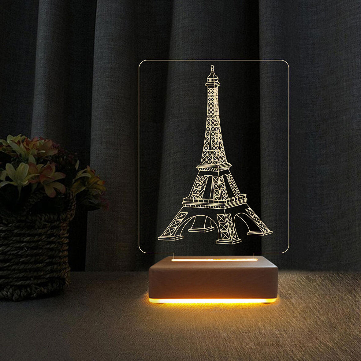 3D Led Gece Lambası Eyfel Çizim Aşk Lambası Sevgililer İçin Hediye