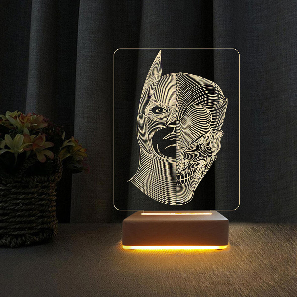 3D Led Gece Lambası Batman ve Joker Tasarım Gece Lambası Doğum Günü Hediyesi 