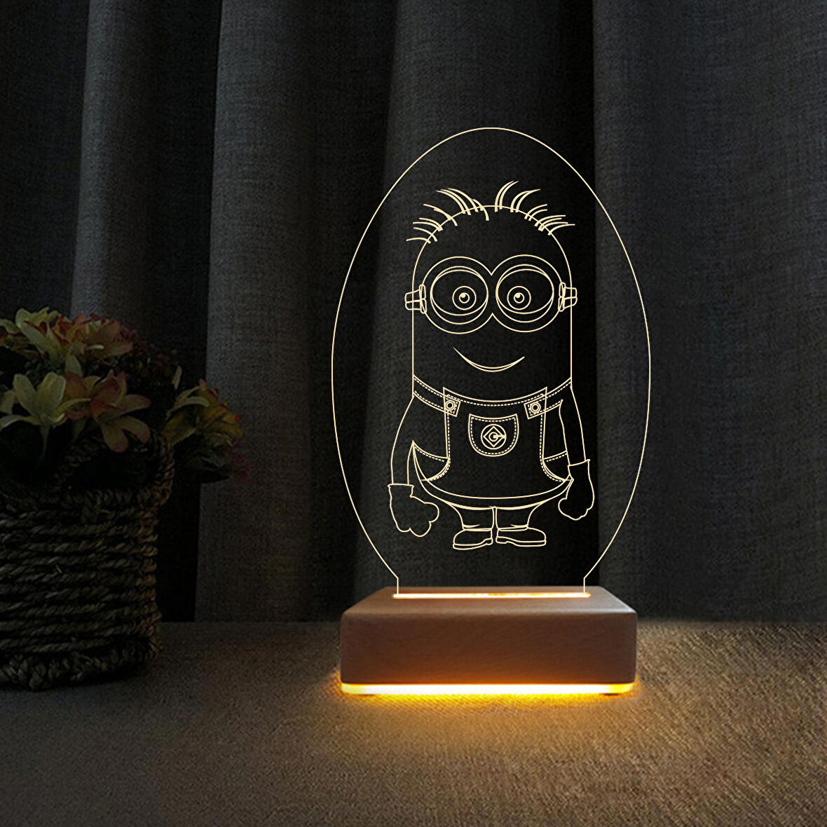 3D Led Gece Lambası Minion Tasarım3D Led  Lamba Doğum Günü Hediyesi 