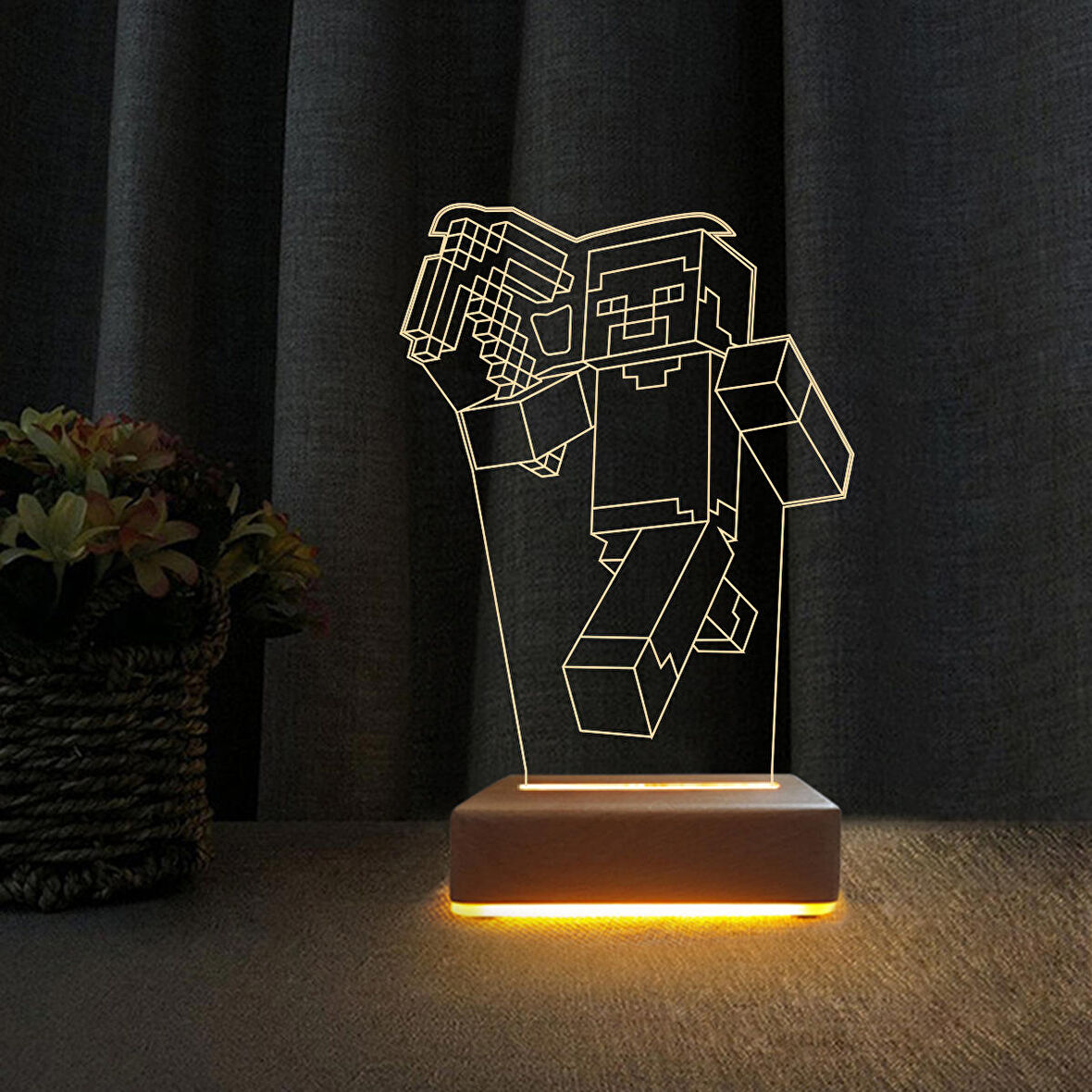 3D Led Gece Lambası Minecraft Tasarım Çocuklar İçin Doğum Günü Hediyesi Gece Lambası