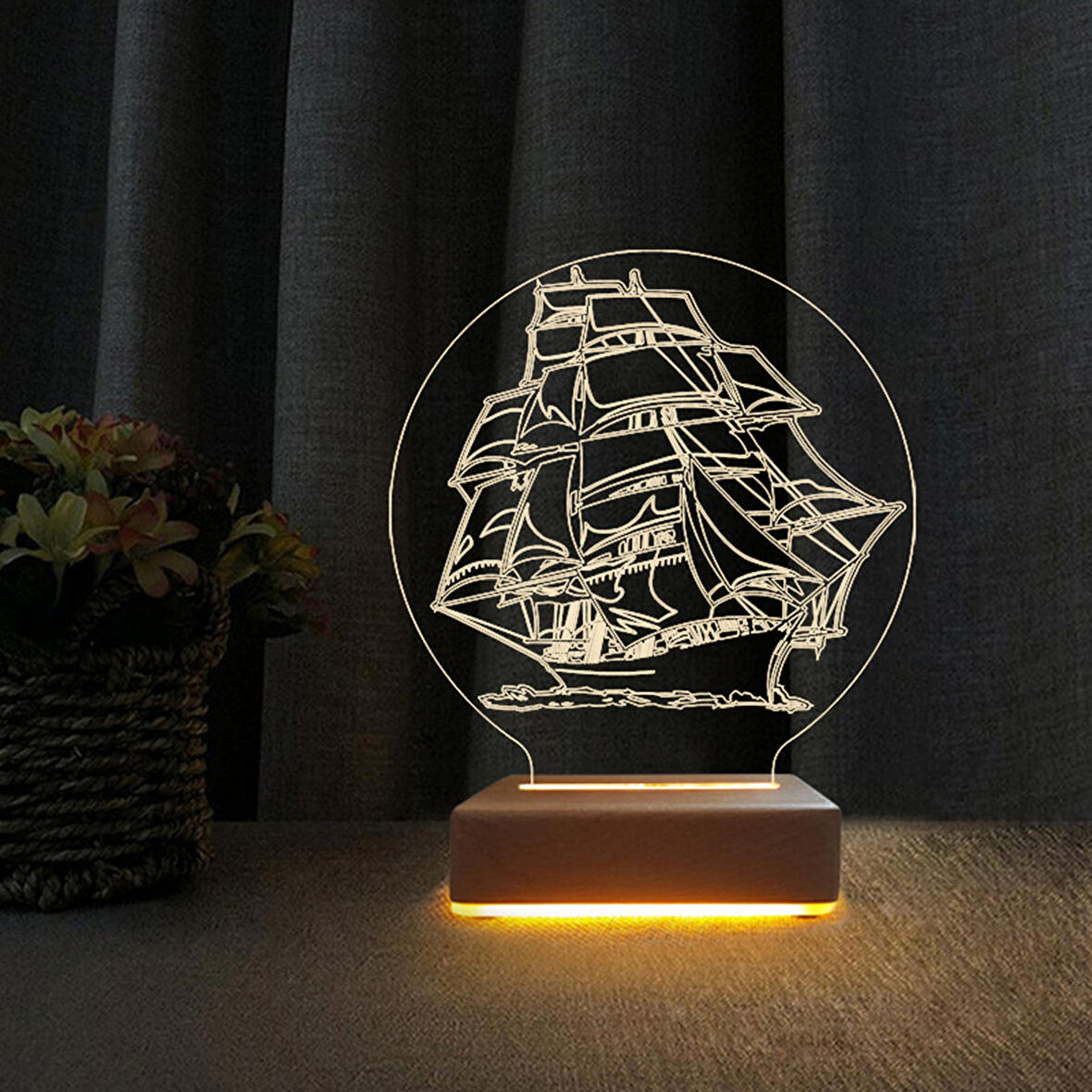 3D Led Gece Lambası Gemi Tasarım Gece Lambası Doğum Günü Hediyesi 