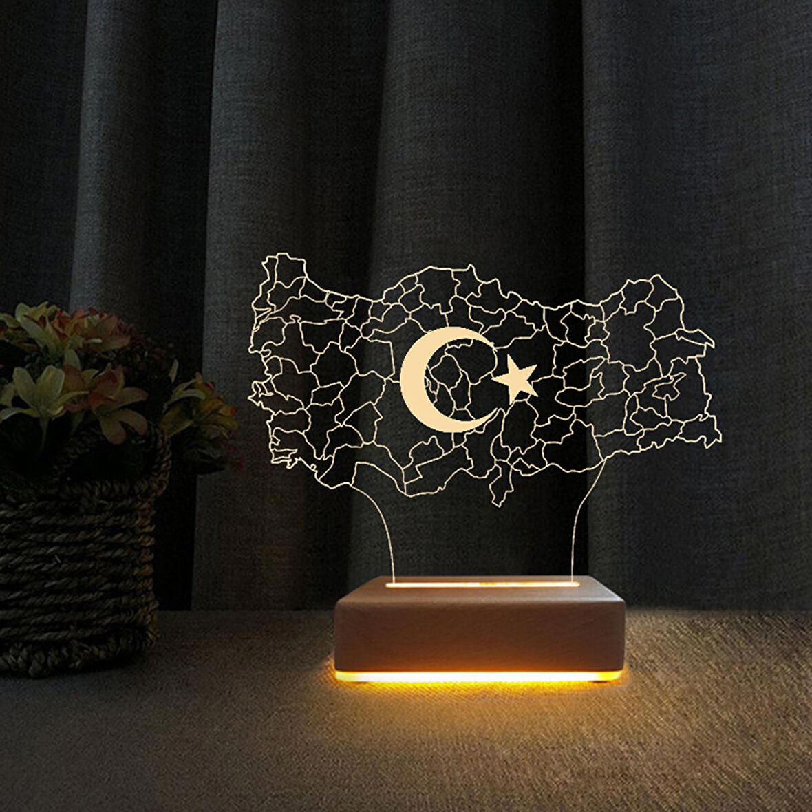 3D Led Gece Lambası Türkiye Haritası Tasarımlı Masa Lambası